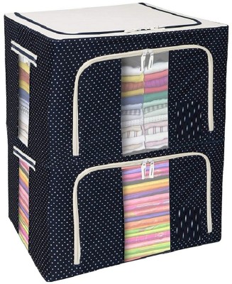 ELITEHOME Garment Organizer Rectangular Fabric Foldable Wardrobe Organizer Storage Boxes (pake of 2, 66L. ) Closet Organizer Cloth Storage Boxes for Wardrobe(Blue)