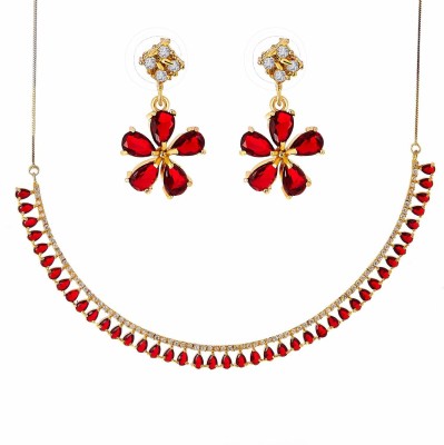 Jewar Mandi Brass Gold-plated Red Jewellery Set(Pack of 1)