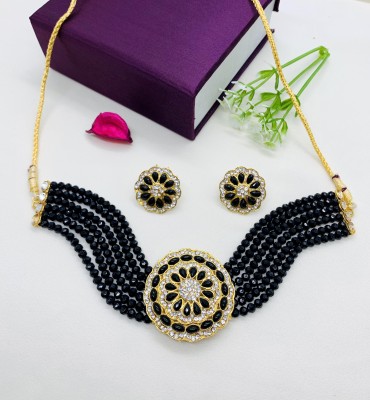 Hitarth Fashion Jewellery Brass Gold-plated Black Jewellery Set(Pack of 1)