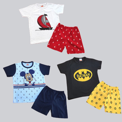 prolyf Baby Boys & Baby Girls Casual T-shirt Shorts(white&red, black & mustard, white & navy)