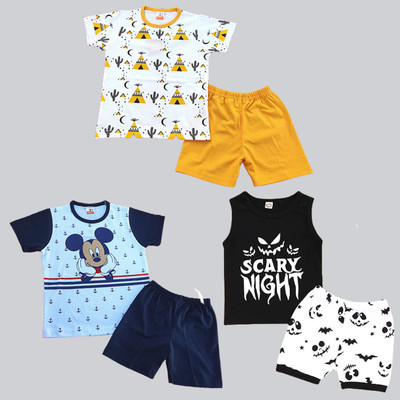 prolyf Baby Boys Casual T-shirt Shorts(black and white, white & mustard, white & navy)