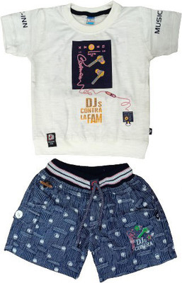 FASHION BOY Baby Boys Party(Festive) T-shirt Shorts(White)