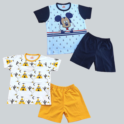 prolyf Baby Boys & Baby Girls Casual T-shirt Shorts(white & mustard, white & navy)
