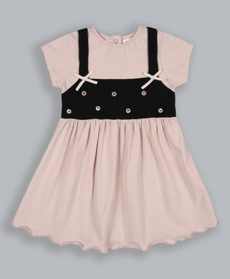 SHOPPERTREE Baby Girls Midi/Knee Length Casual Dress(Brown, Short Sleeve)