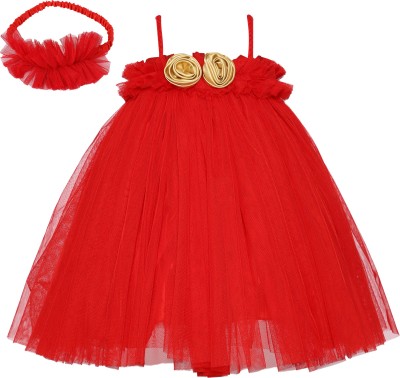 PINK WINGS Baby Girls Midi/Knee Length Party Dress(Red, Sleeveless)