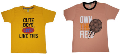 PEJA-10 Boys & Girls Graphic Print Cotton Blend Regular T Shirt(Yellow, Pack of 2)