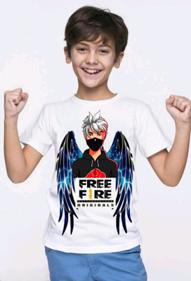 Free fire Tshirt for kids Boys Graphic Print Polyester Regular T Shirt(Multicolor, Pack of 1)