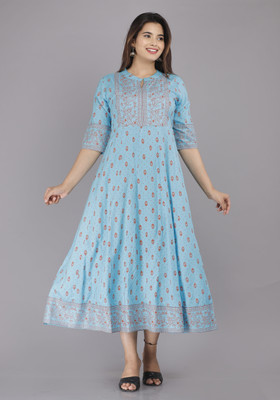 SR Fashion Women Printed Anarkali Kurta(Light Blue)