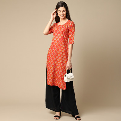 EthnicBasket Women Printed Straight Kurta(Orange)