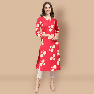 EthnicBasket Women Printed Straight Kurta(Gold)