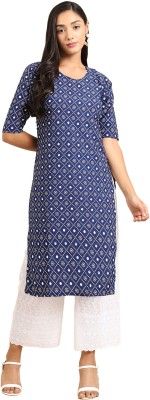 EthnicBasket Women Printed Straight Kurta(Blue)