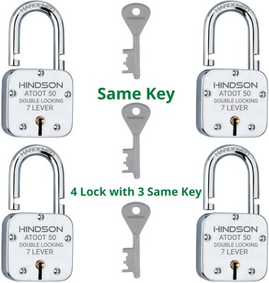 HINDSON 4 Same key lock 4 lock with common key Atoot 50mm multiple lock with single key Lock(Silver)