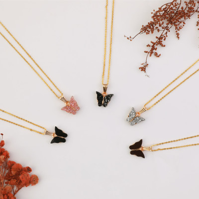 BRANDSOON Butterfly Shape pendant for women and girls Gold-plated (PACK OF 5) Gold-plated Plated Brass, Alloy Chain