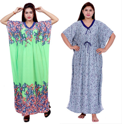 NACNO Women Nighty(Green, Blue)