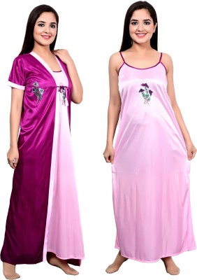 FXPORT Women Nighty with Robe(Pink)