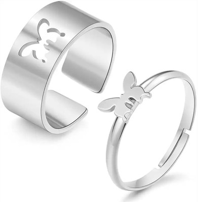Shyam Collection Valentine Couple Combo Stylish Finger Rings Couples Butterfly Lovers Silver Alloy Silver Plated Ring Set