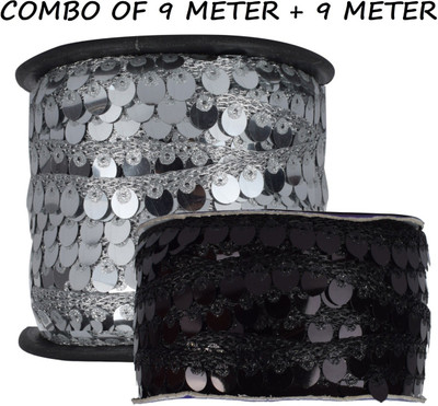 MARUTI KRUPA ENTERPRISE MAKE COMBO OF SILVER AND BLACK SEQUENCE 9+9 METER Lace Reel(Pack of 2)