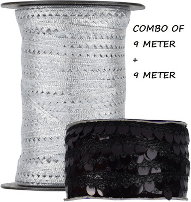MARUTI KRUPA ENTERPRISE MAKE COMBO OF SILVER GOTA PATTI AND BLACK SMALL SEQUENCE 9+9 METER Lace Reel(Pack of 2) MARUTI KRUPA ENTERPRISE MAKE COMBO OF SILVER GOTA PATTI AND BLACK SMALL SEQUENCE 9+9 METER Lace Reel(Pack of 2)