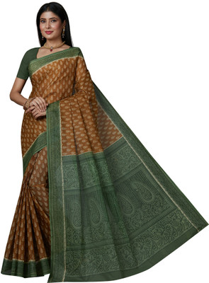 SHANVIKA Printed Daily Wear Pure Cotton Saree(Mustard)