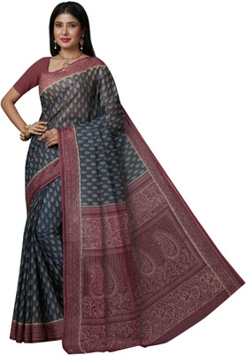 SHANVIKA Printed Daily Wear Pure Cotton Saree(Dark Blue)