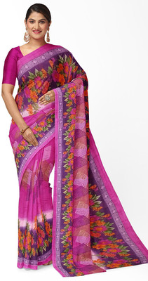 Suali Floral Print Bandhani Georgette Saree(Pink)