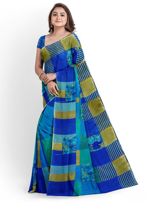 Saadhvi Floral Print Bandhani Georgette Saree(Blue)