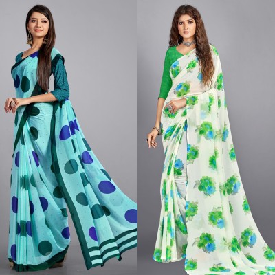 Uveeka Floral Print Daily Wear Georgette Saree(Pack of 2, Multicolor)