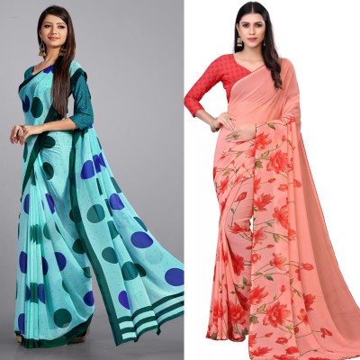 Uveeka Floral Print Daily Wear Georgette Saree(Pack of 2, Multicolor)