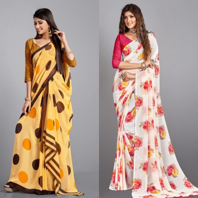 Uveeka Floral Print Daily Wear Georgette Saree(Pack of 2, Multicolor)