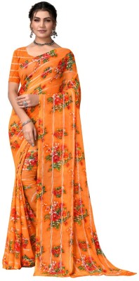 Divastri Floral Print Bollywood Georgette Saree(Red, Orange)