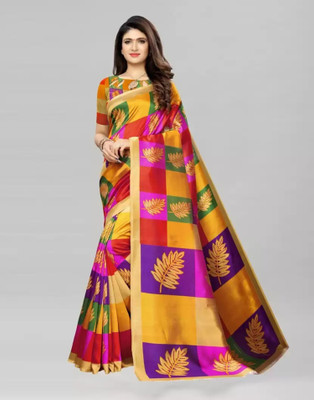 VCREATION Self Design Assam Silk Art Silk Saree(Multicolor)