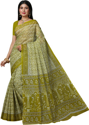 SHANVIKA Printed Daily Wear Pure Cotton Saree(Green)
