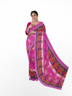 Suali Floral Print Bandhani Georgette Saree(Pink)