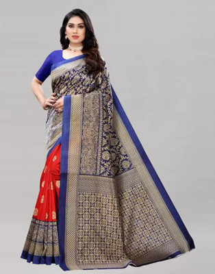 Grubstaker Printed Assam Silk Art Silk Saree(Multicolor)