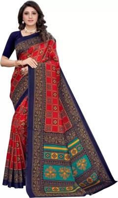 Grubstaker Printed Assam Silk Art Silk Saree(Red)