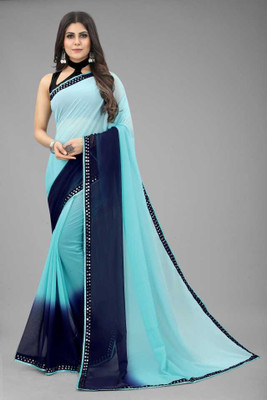 OMICRON FAB Embellished Bollywood Georgette Saree(Dark Blue, Light Blue)