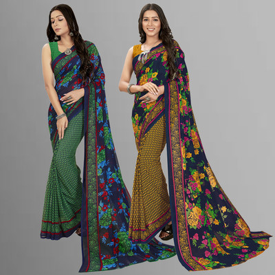 Anand Sarees Printed Daily Wear Georgette Saree(Pack of 2, Multicolor)