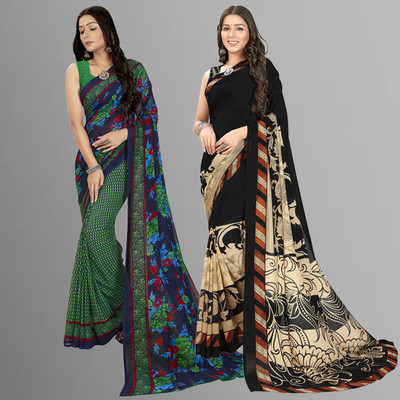 Anand Sarees Printed Daily Wear Georgette Saree(Pack of 2, Multicolor)