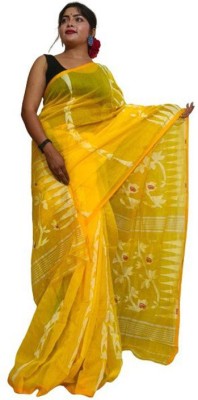 OWALID Self Design Daily Wear Cotton Blend Saree(Yellow)