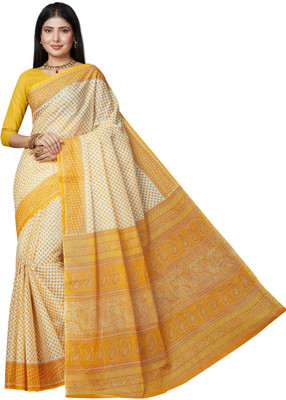 SHANVIKA Printed Daily Wear Pure Cotton Saree(Yellow)