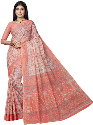 SHANVIKA Printed Daily Wear Pure Cotton Saree(Orange)