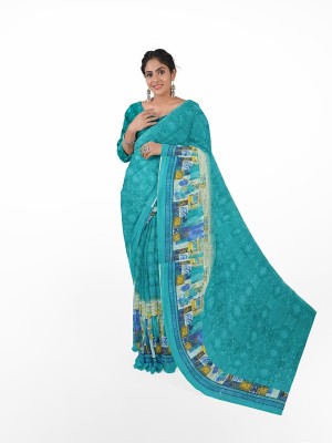 Suntex Floral Print Bandhani Georgette Saree(Blue)