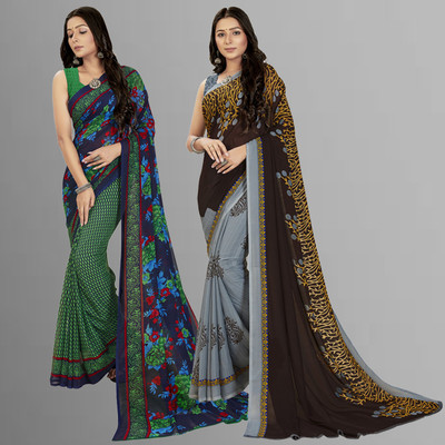 Anand Sarees Printed Daily Wear Georgette Saree(Pack of 2, Multicolor)