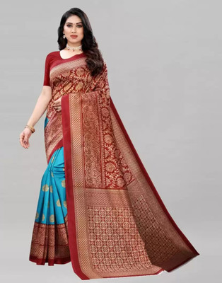 Grubstaker Printed Assam Silk Art Silk Saree(Red)