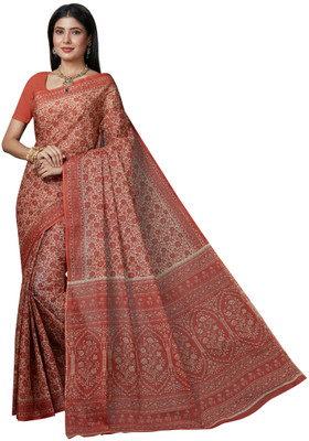 SHANVIKA Printed Daily Wear Pure Cotton Saree(Orange)