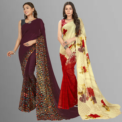 Anand Sarees Printed Daily Wear Georgette Saree(Pack of 2, Multicolor, Pink)