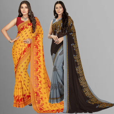 Anand Sarees Printed Daily Wear Georgette Saree(Pack of 2, Multicolor)