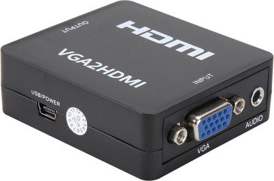 microware VGA to HDMI Audio Video Mini converter with USB Power Cable Media Streaming Device(Black)