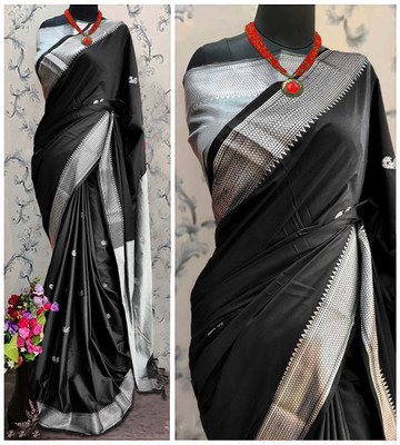 MQTRADERS Self Design Assam Silk Cotton Silk Saree(Black)