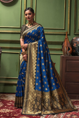 Lilots Woven Banarasi Silk Blend Saree(Blue)